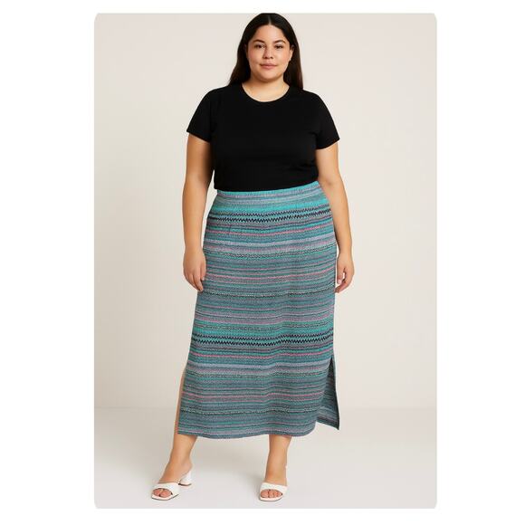 LANE BRYANT 18 20 Vibrant Zig-Zag Print Stretch Jersey Maxi Skirt l Side Slits - Picture 1 of 7